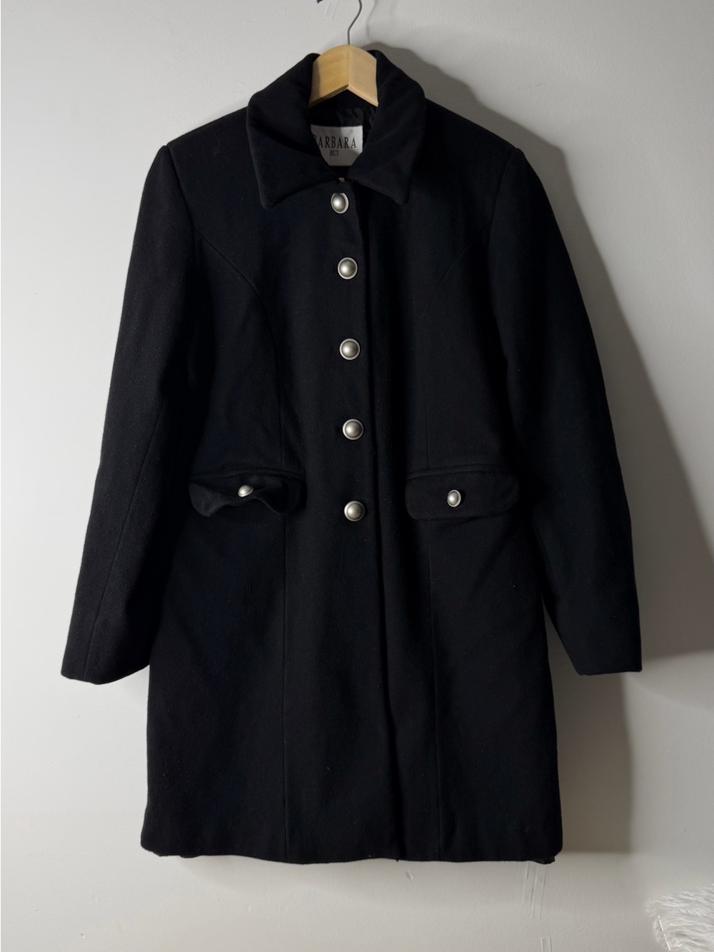 Barbara Bui Black Pea Coat with Pearl-Style Buttons